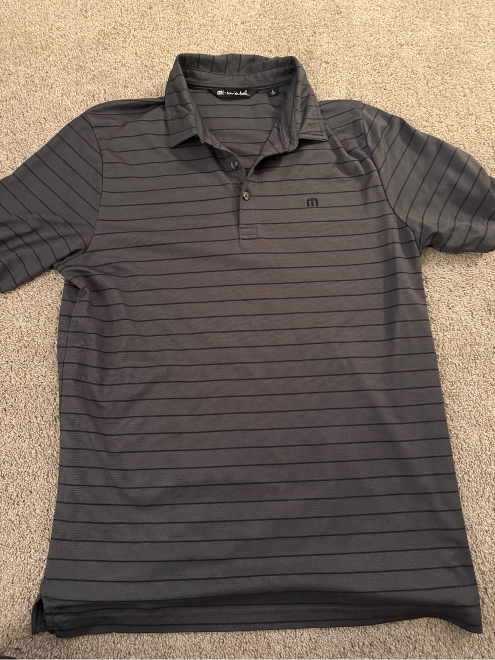 Travis Mathew Men's Dark Charcoal Striped Polo